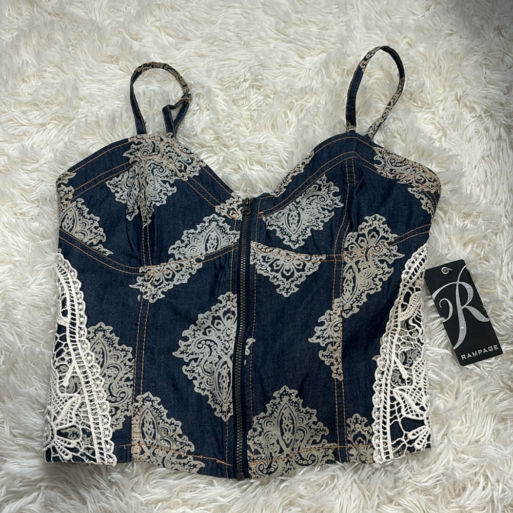 Rampage Denim Sleeveless Top with Zipper Large